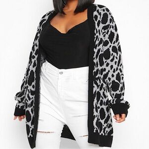 Boohoo Jacquard Animal Print Cardigan